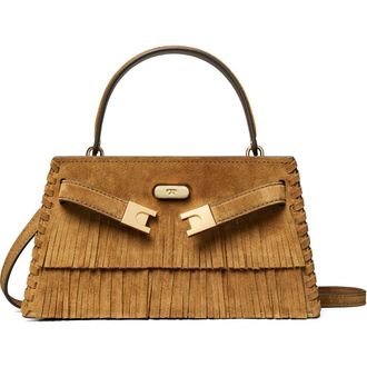 Tory Burch Petite Lee Radziwill Suede Fringe Double Bag in Wild Tabacco at Nordstrom