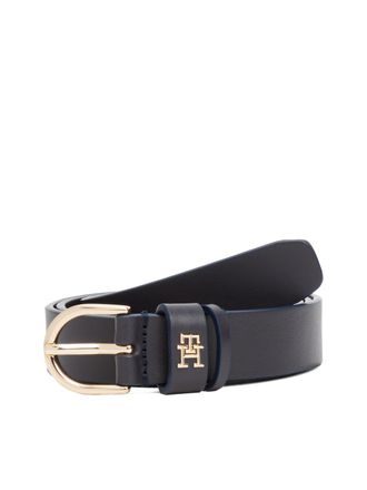 Tommy Hilfiger Lederg&uuml;rtel TOMMY HILFIGER ESSENTIAL EFFORTLESS 2.5 cm breit GOLD, Damen, Gr. 11,5, blau (space blau), Rindsleder, unifarben, G&uuml;rtel Lederg&uuml;rtel, Logo