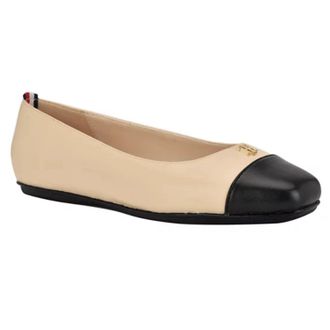 Tommy Hilfiger Bekim Ballet Flats Womens Ivory Black Square Toe Slip On HTAT829