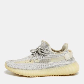 adidas White/Grey Knit Fabric Boost 350 V2 Static Reflective Sneakers Size 38 2/3