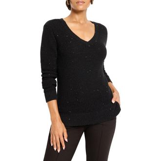 Nic+Zoe Shimmer V-Neck Waffle Stitch Sweater in Black Onyx at Nordstrom Rack, Size X-Small