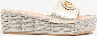 Valentino Garavani VLogo Signature Wedge Slide In Laminated Grainy Calfskin 60Mm Woman PLATINUM 36