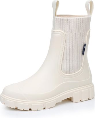 Generic Womens Ankle Wellies - Short Waterproof Wellington Boots, Slip-On Chelsea Rain Boots for Women, Wide Calf Rubber Wellies for Outdoor Garden Walking (1