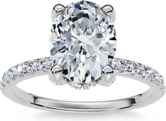 Pompeii3 1 1/2Ct Oval Diamond Accents Engagement Ring White Yellow or Rose Gold Lab Grown