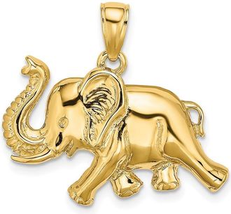 Diamond2Deal 10k Yellow Gold 2-D Elephant Running Raised Trunk Charm Pendant