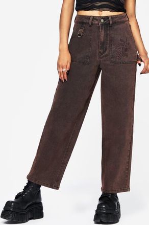 Disturbia Echo Embroidered Pocket Cropped Jeans in Brown at Nordstrom, Size 12
