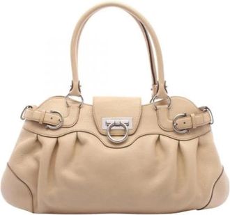 Ferragamo Pre-owned Handbag - Dames - Vintage Handtas - Beige - ONE Size - Leer - Vintage