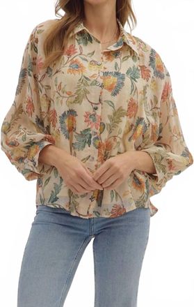 Entro Floral Print Button-Down Top In Ecru