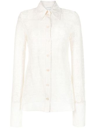 Sportmax Sava floral-lace fitted shirt - women - Cotton/Cotton/Polyamide - L - Neutrals