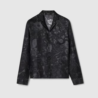 Gucci Printed Silk Twill Bowling Shirt, Size 44, Black, Ready-to-wear