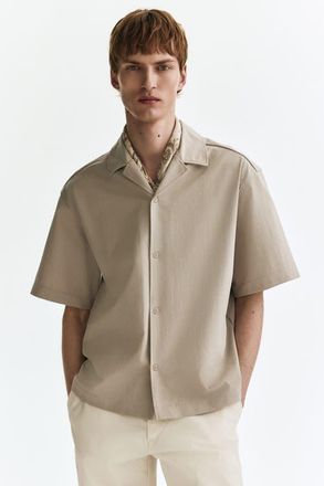 H&M Relaxed Fit Textured Resort Shirt in Light Gray at Nordstrom, Size Xx-Large