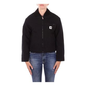 Carhartt Work in Progress Light Jackets, female, Black, M, Black Logo Front Zip Coat