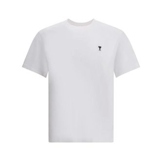 Ami Tops, Heren, Wit, L, Katoen, Iconisch Logo T-Shirt met Geribbelde Ronde Hals