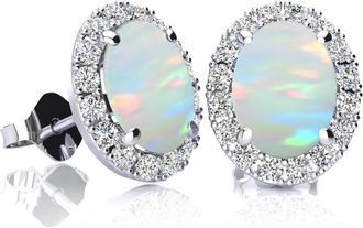 SuperJeweler 2 1/4 Carat Oval Shape Gemstone and Halo Diamond Earrings In Sterling Silver