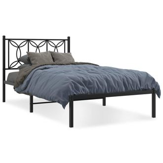 Berkfield Home Metal Bed Frame without Mattress with Headboard Black 100x200cm | Size: 100x200 cm