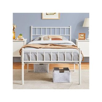 Yaheetech Struttura Letto in Ferro Battuto a Doghe in Metallo Bianco 90 x 190 cm - Yaheetech