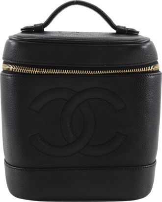 Chanel Vintage Timeless Cosmetic Case Caviar Black Leather Handbag (Pre-Owned)