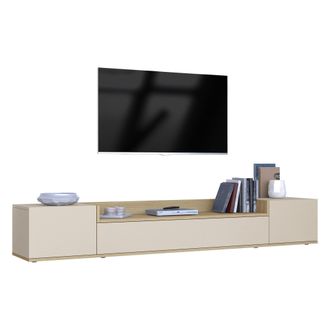 Dmora Mueble Para Tv Oxanna, 3 Estantes, 3 Puertas Made In Italy, 4 Espacios, 200x35x30h Cm Blanco Cachemira