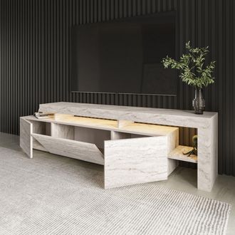 Dmora Mueble Para Tv Trasacco, Un Estante, Puerta Abatible, Frontal, 3 Puertas, 192x37x53h Cm Beige M&aacute;rmol