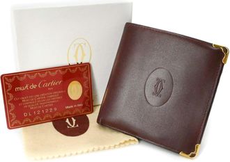 Cartier Bordeaux Red Color Leather Wallet (Bi-Fold) (Pre-Owned)