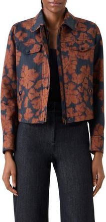 Akris Ikat Floral Print Canvas Motorbike Jacket in Black Denim-Orange at Nordstrom, Size 10