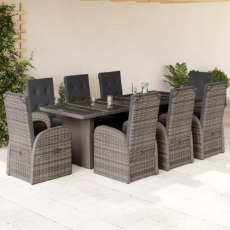 vidaXL Set Comedor Jard&iacute;n 9 Pzas Y Cojines Rat&aacute;n Sint&eacute;tico Gris Vidaxl