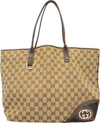 Gucci Beige Brown Canvas Tote Bag (Pre-Owned)
