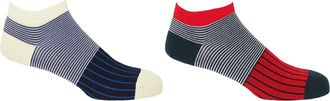 Peper Harow Oxford Stripe Mens Trainer Socks Bundle - Black & Scarlet