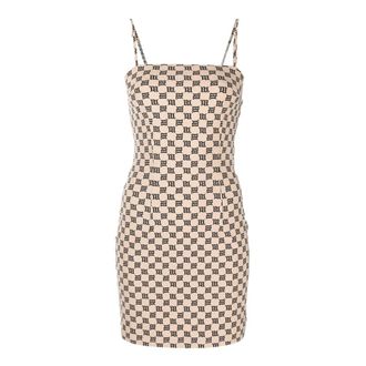 Misbhv Monogram Spaghetti Mini Dress - Dames - Korte kleedjes - Beige - M - Kleedjes