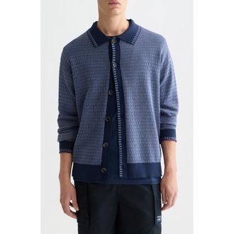 Scotch & Soda Jacquard Cotton Polo Cardigan in Pageant Blue at Nordstrom, Size Xx-Large