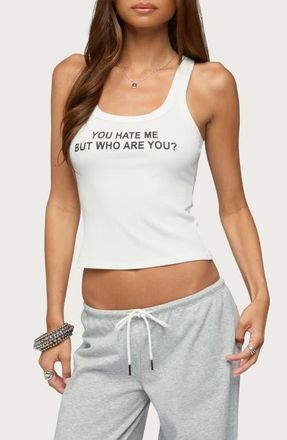 Edikted Who Are You Rib Tank in White at Nordstrom, Size X-Small
