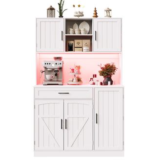 STILVORA Aparador De Cocina Alto Con 5 Puertas, Led Y Regleta Con Usb, En Mdf, 110 X 38 X 180 Cm, Blanco