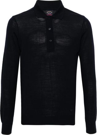 Paul & Shark Wollen Polo Shirt met Lange Mouwen - Heren - V-hals truien - Blauw - L - Wol - Truien & Vesten