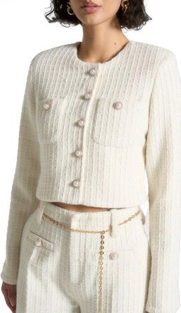 Mani&egrave;re De Voir Celine Cropped Tweed Jacket with Pearls in Cream at Nordstrom, Size 12