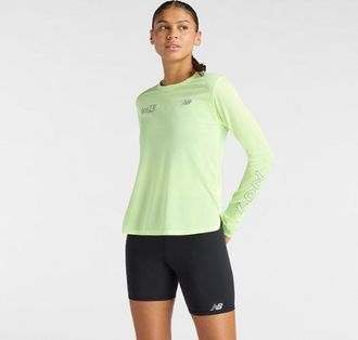 New Balance Womens London Edition RC Essential Long Sleeve in Green Polyester, size Medium