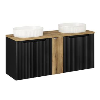 Petits Meubles Mueble doble lavabo 140cm 5 puertas paneles de melamina y mdf negro