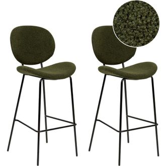 Beliani Beliani - Conjunto De 2 Sillas De Bar Boucl&eacute; Hierro Patas Negras Tapas Sin Reposabrazos Dise&ntilde;o Retro Asientos Comedor Verde Oscuro Luana