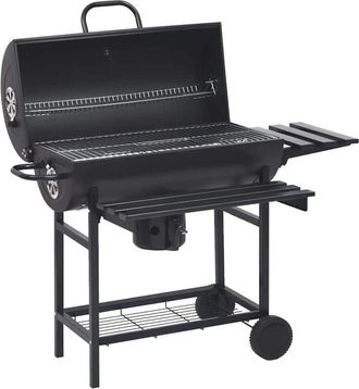 vidaXL Barbecue a Barile con Ruote e Ripiani Acciaio Nero 115x85x95 cm - Vidaxl