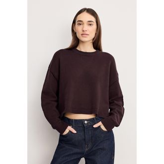 Good American Womens Cozy Knit Crew Neck | Bark, Size Medium | Good American by Khlo&Egrave; Kardashian