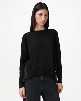 AllSaints Polyester/Viscose Dott Relaxed Fit Mesh Panel Jumper, Size: XS
