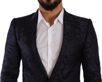 Dolce & Gabbana Mens Blue Floral Jacquard Silk Coat Martini Blazer Clothing
