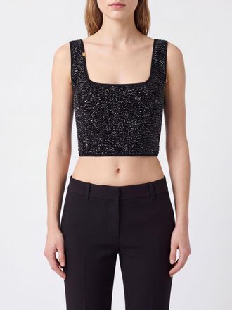 Elisabetta Franchi Top cropped slim fit in viscosa con paillettes e spalle scoperte