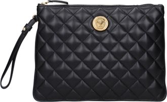 Versace Black Leather Clutch Womens Bag