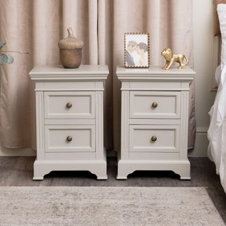 Melody Maison Pair Of Taupe-Grey Two Drawer Bedside Tables - Daventry Taupe-Grey Range in Taupe