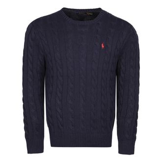 Polo Ralph Lauren Round-neck Knitwear, male, Blue, Size: XL Cable Knit Pullover