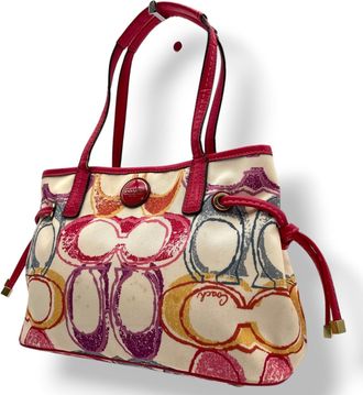 Coach Multi-Color Pink Canvas Patent Leather Handbag Tote Bag (Pre-Owned)