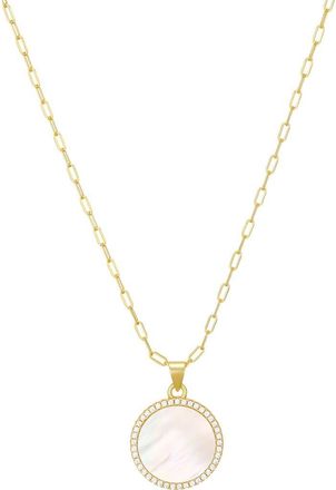 st. Moran Cubic Zirconia Halo Mother-of-Pearl Pendant Necklace in Gold/white at Nordstrom