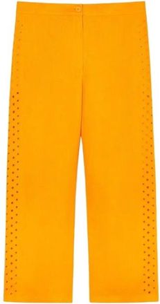 Marina Rinaldi Broeken, Dames, Oranje, 2Xl, Linnen, Geometrisch Geborduurde Linnen Broek