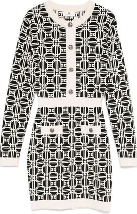 Elisabetta Franchi Zwart Jacquard Logo Jurk - Dames - Korte kleedjes - Zwart - S - Leer - Kleedjes