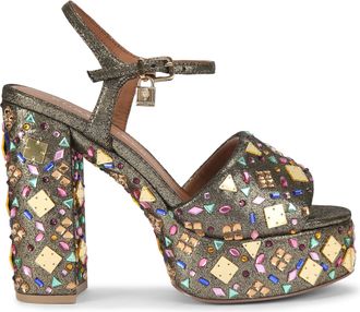 Kurt Geiger Womens Brixton Lock Platform Sandals - Gold Fabric - Size UK 4